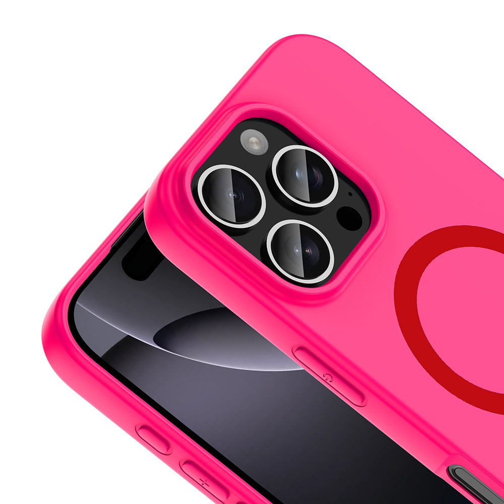 Apple iPhone 16 Pro Kılıf M-Safe Şarj Özellikli Zore Aris Silikon Kapak Koyu Pembe