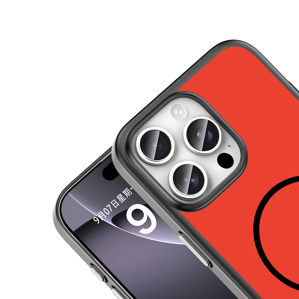 Apple iPhone 16 Pro Kılıf M-Safe Şarj Özellikli Zore Lora PC Kapak Kırmızı-Gri