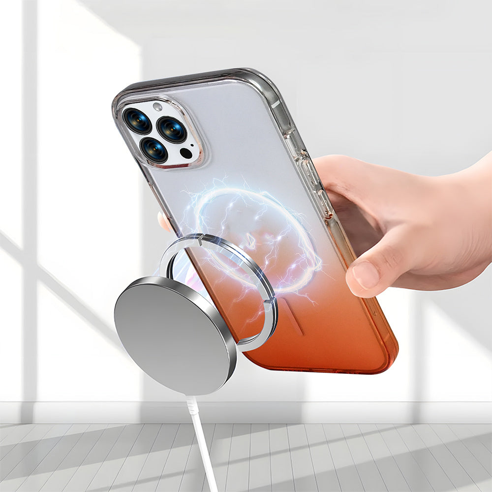 Apple iPhone 16 Pro Kılıf M-Safe Şarj Özellikli Zore Septik Silikon Kapak Turuncu
