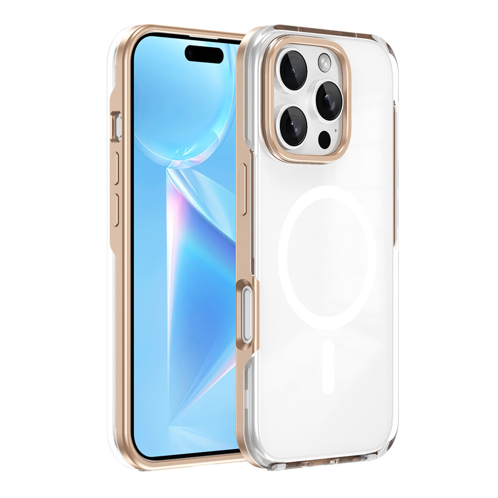 Apple iPhone 16 Pro Kılıf M-safe Şarj Özellikli Çıkarılabilir Arka Yüzeyli Zore Polar Kapak Gold