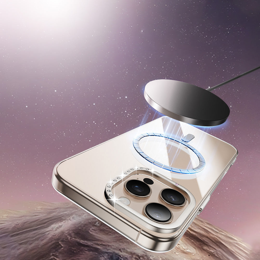 Apple iPhone 16 Pro Kılıf M-safe Şarj Özellikli Kamera Standlı Zore Estop Kapak Gold