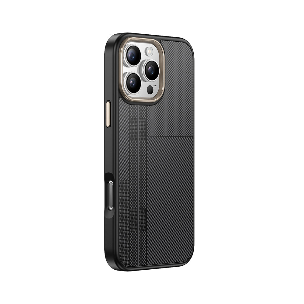 Apple iPhone 16 Pro Kılıf M-safe Şarj Özellikli Karbon Fiber Görünümlü Zore Antina Kapak Siyah-Gri