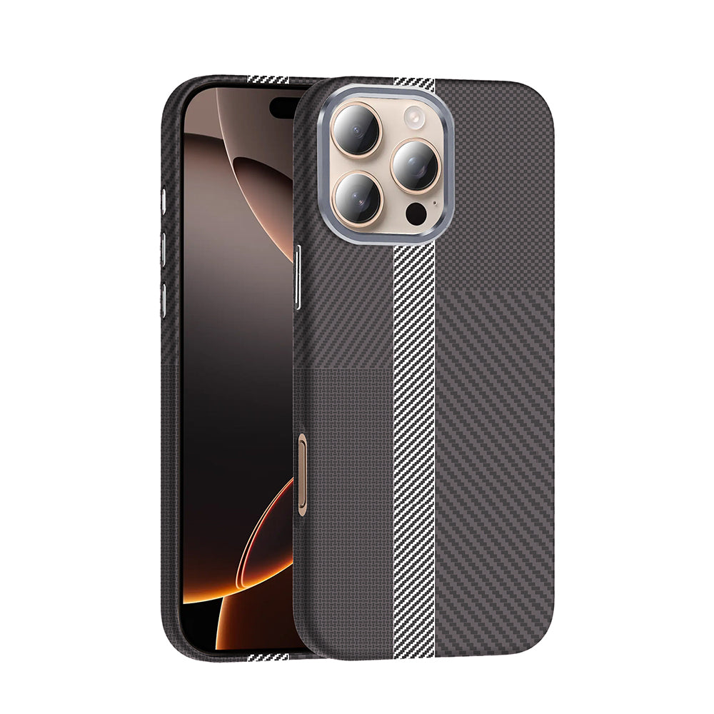 Apple iPhone 16 Pro Kılıf M-safe Şarj Özellikli Karbon Fiber Görünümlü Zore Gros Kapak Desert Titanyum