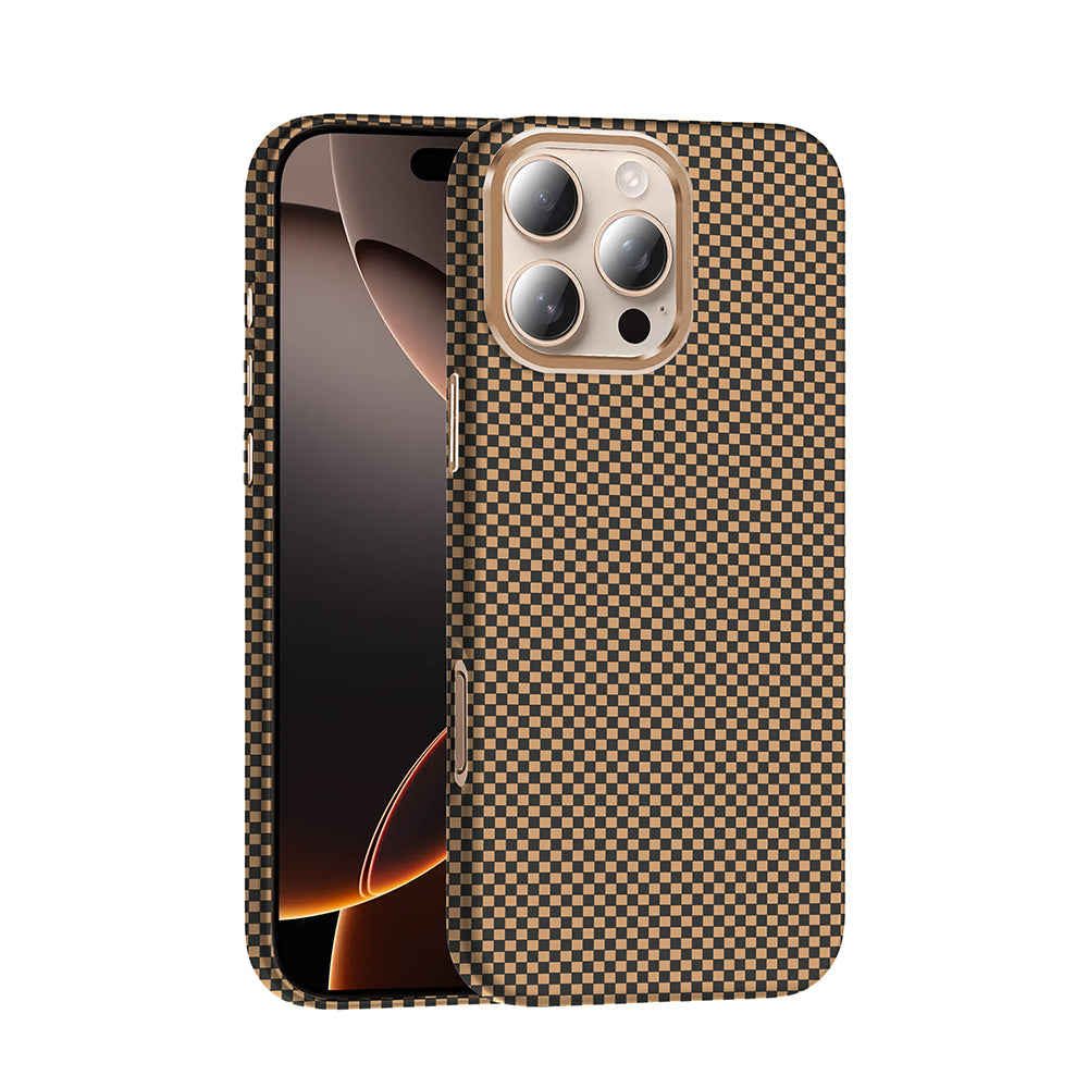 Apple iPhone 16 Pro Kılıf M-safe Şarj Özellikli Karbon Fiber Görünümlü Zore Gros Kapak Desert Titanyum