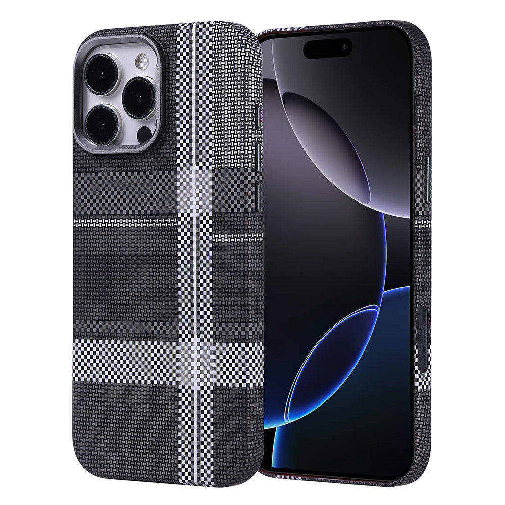 Apple iPhone 16 Pro Kılıf M-safe Şarj Özellikli Karbon Fiber Görünümlü Zore Nekst Kapak Gri-Siyah
