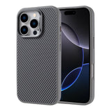 Apple iPhone 16 Pro Kılıf M-safe Şarj Özellikli Karbon Fiber Görünümlü Zore Troy Kapak Gümüş