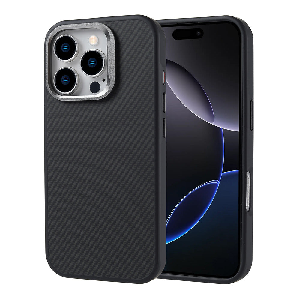 Apple iPhone 16 Pro Kılıf M-safe Şarj Özellikli Karbon Fiber Görünümlü Zore Troy Kapak Siyah