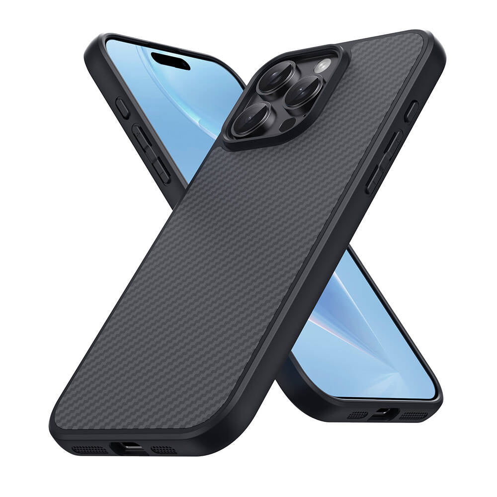 Apple iPhone 16 Pro Kılıf M-safe Şarj Özellikli Karbon Fiber Tasarımlı Zore Elnino Kapak Siyah
