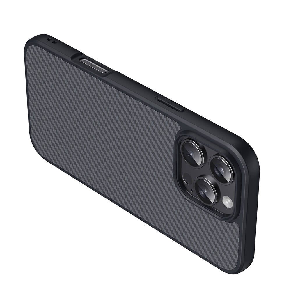 Apple iPhone 16 Pro Kılıf M-safe Şarj Özellikli Karbon Fiber Tasarımlı Zore Elnino Kapak Siyah