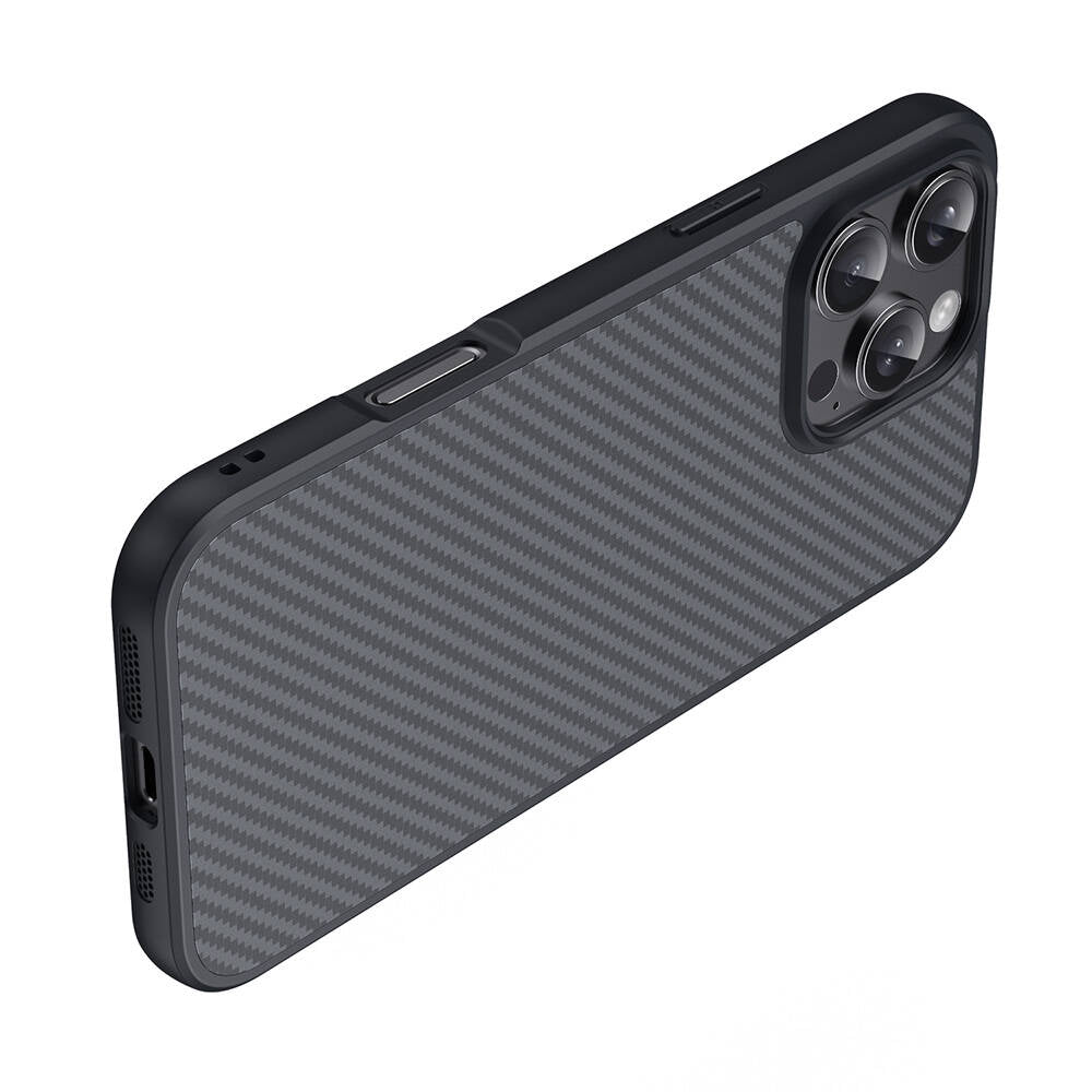 Apple iPhone 16 Pro Kılıf M-safe Şarj Özellikli Karbon Fiber Tasarımlı Zore Elnino Kapak Siyah
