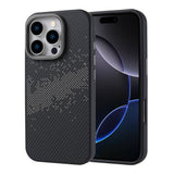 Apple iPhone 16 Pro Kılıf M-safe Şarj Özellikli Karbon Fiber Tasarımlı Zore Vave Kapak Gri