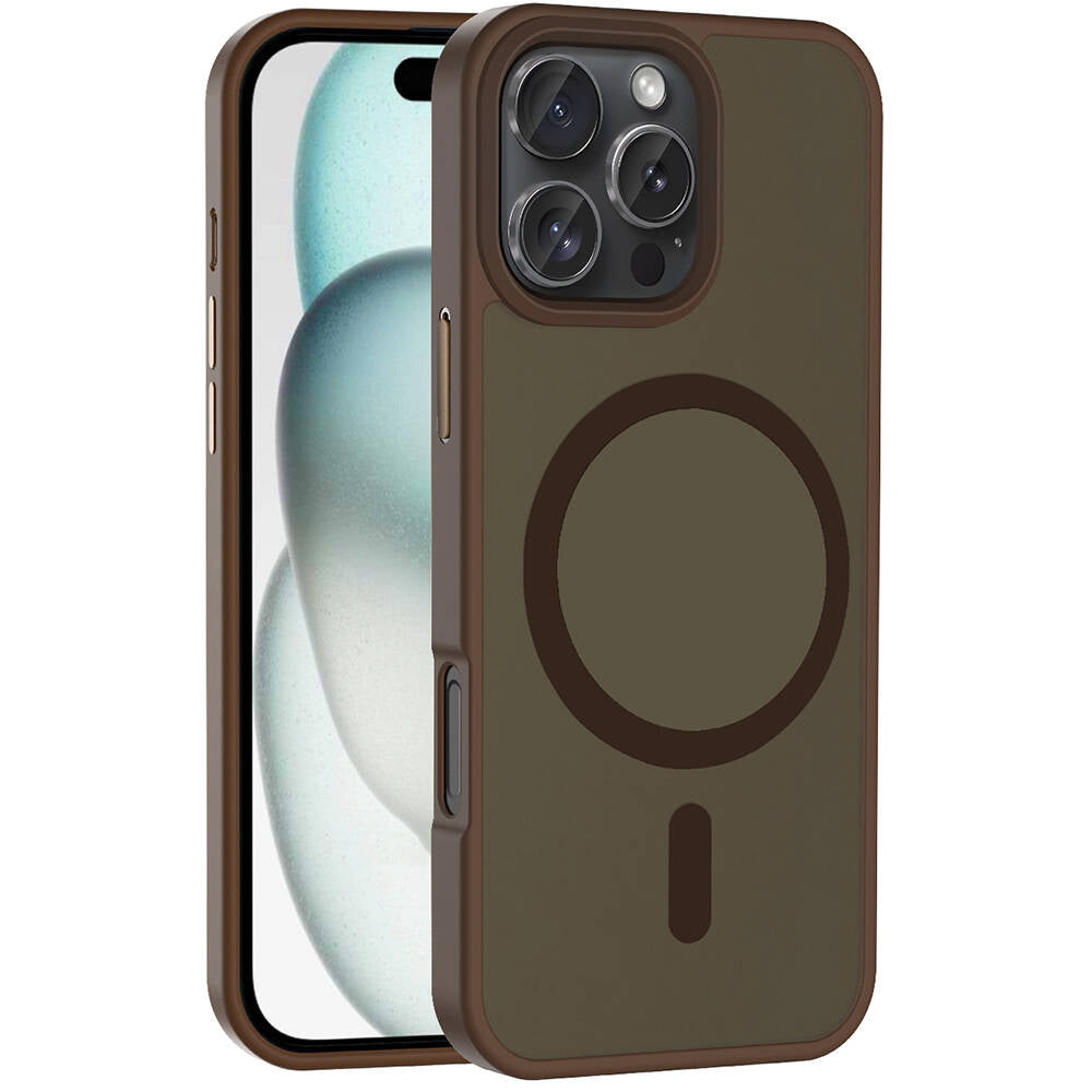 Apple iPhone 16 Pro Kılıf M-safe Şarj Özellikli Mat Arka Yüzey Zore Sio Kapak Rose Brown