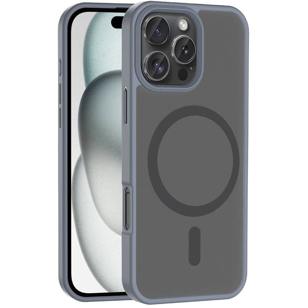 Apple iPhone 16 Pro Kılıf M-safe Şarj Özellikli Mat Arka Yüzey Zore Sio Kapak Gri