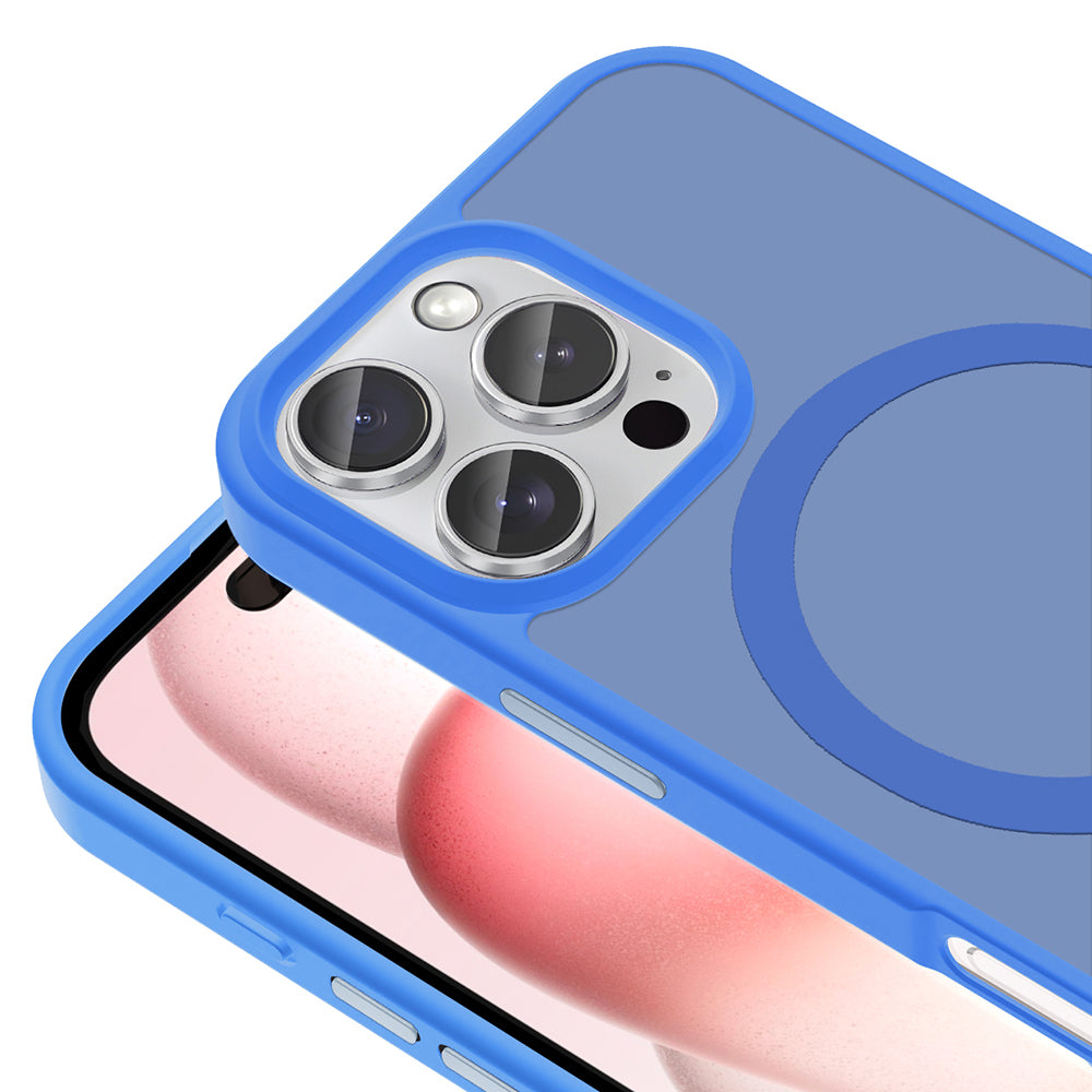 Apple iPhone 16 Pro Kılıf M-safe Şarj Özellikli Mat Arka Yüzey Zore Sio Kapak Mavi