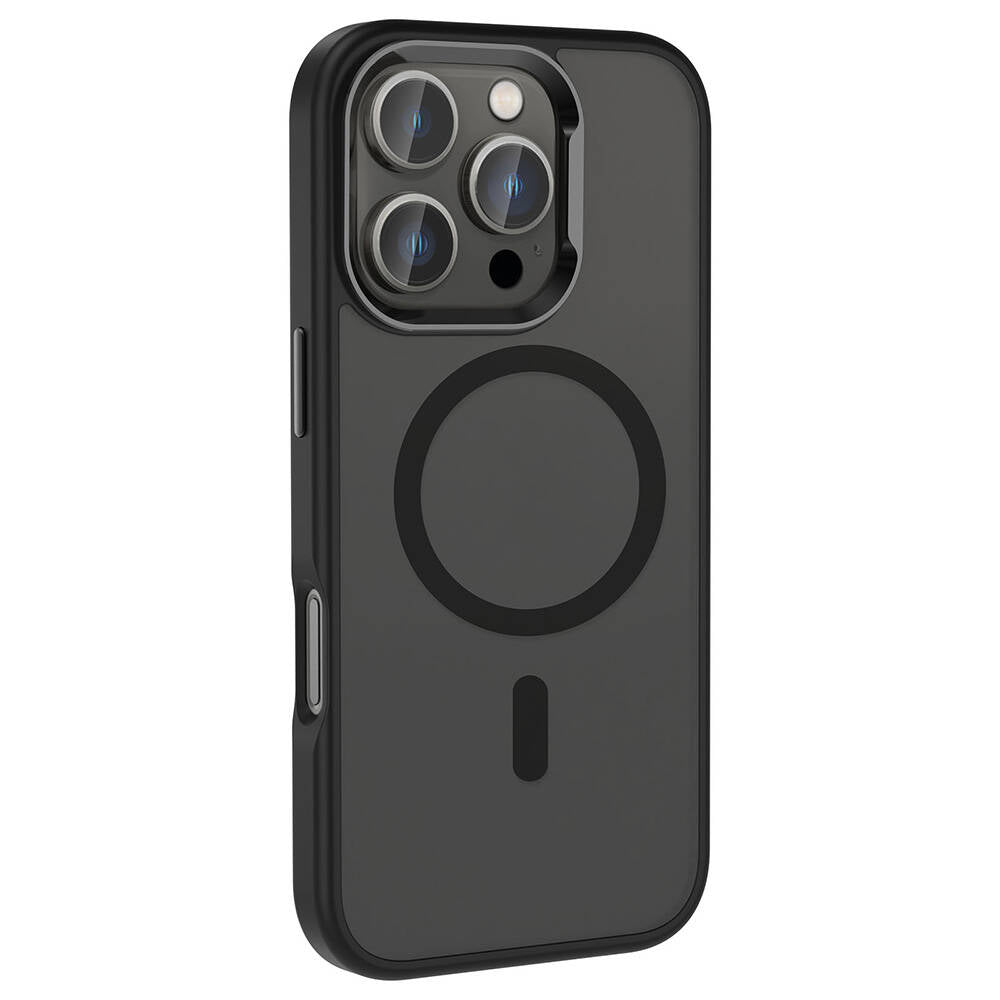 Apple iPhone 16 Pro Kılıf M-safe Şarj Özellikli Parlak Kamera Çerçeveli Zore Kost Kapak Siyah