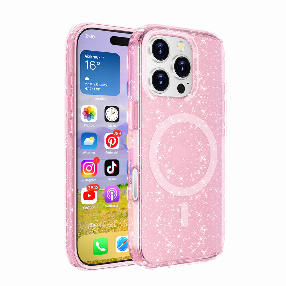 Apple iPhone 16 Pro Kılıf M-safe Şarj Özellikli Parlayan Simli Saydam Renkli Zore Allstar Kapak Şeffaf