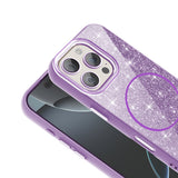 Apple iPhone 16 Pro Kılıf M-safe Şarj Özellikli Parlayan Simli Zore Okso Kapak Pembe