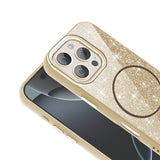 Apple iPhone 16 Pro Kılıf M-safe Şarj Özellikli Parlayan Simli Zore Okso Kapak Pembe