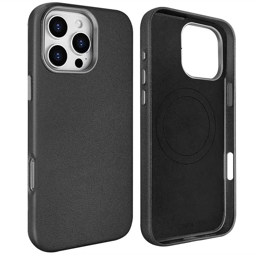 Apple iPhone 16 Pro Kılıf M-safe Şarj Özellikli PU Deri Zore Adora Kapak Gri