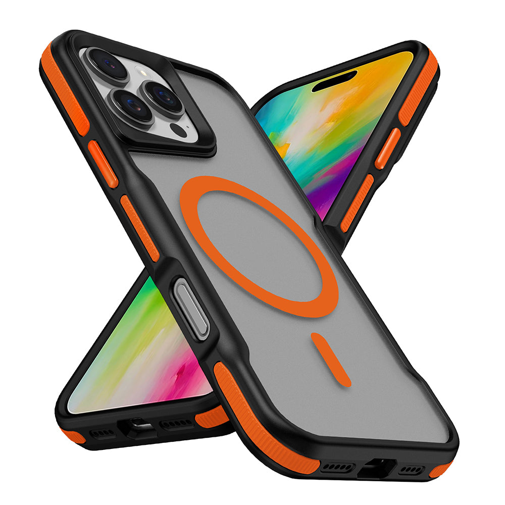 Apple iPhone 16 Pro Kılıf M-safe Şarj Özellikli Renkli Kenar Airbag Şeritli Zore Lamer Kapak Turuncu