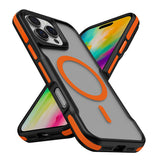 Apple iPhone 16 Pro Kılıf M-safe Şarj Özellikli Renkli Kenar Airbag Şeritli Zore Lamer Kapak Turuncu