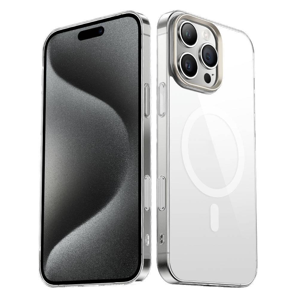 Apple iPhone 16 Pro Kılıf M-safe Şarj Özellikli Şeffaf Cam Arka Yüzey Zore G-Glass Kapak Şeffaf