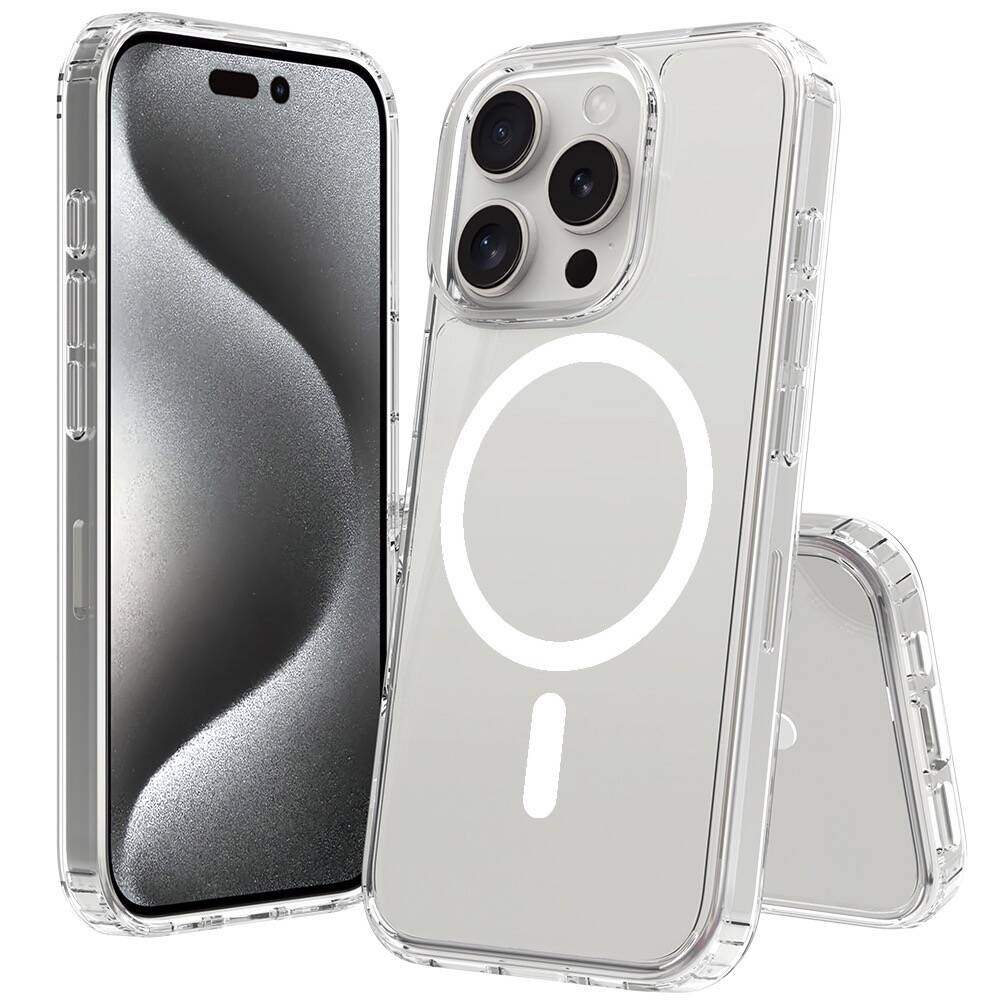 Apple iPhone 16 Pro Kılıf M-safe Şarj Özellikli Şeffaf Sert PC Zore Embos Kapak Şeffaf