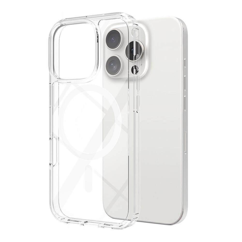 Apple iPhone 16 Pro Kılıf M-safe Şarj Özellikli Şeffaf Sert PC Zore Embos Kapak Şeffaf