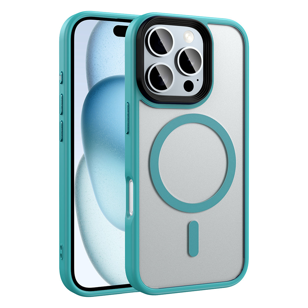 Apple iPhone 16 Pro Kılıf Mat Arka Yüzey Wireless Şarj Özellikli Zore Flet M-safe Kapak Yeşil