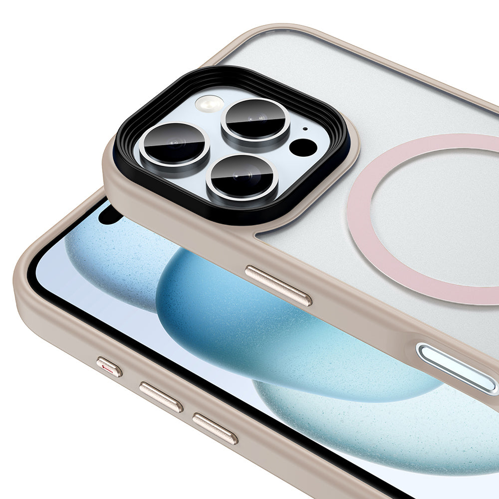 Apple iPhone 16 Pro Kılıf Mat Arka Yüzey Wireless Şarj Özellikli Zore Flet M-safe Kapak Rose Gold