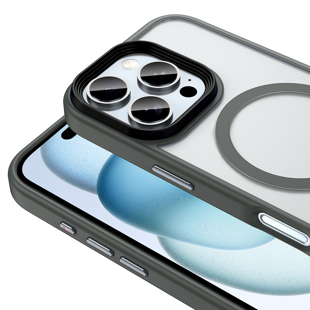 Apple iPhone 16 Pro Kılıf Mat Arka Yüzey Wireless Şarj Özellikli Zore Flet M-safe Kapak Yeşil