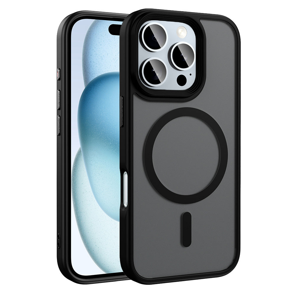 Apple iPhone 16 Pro Kılıf Mat Arka Yüzey Wireless Şarj Özellikli Zore Flet M-safe Kapak Siyah