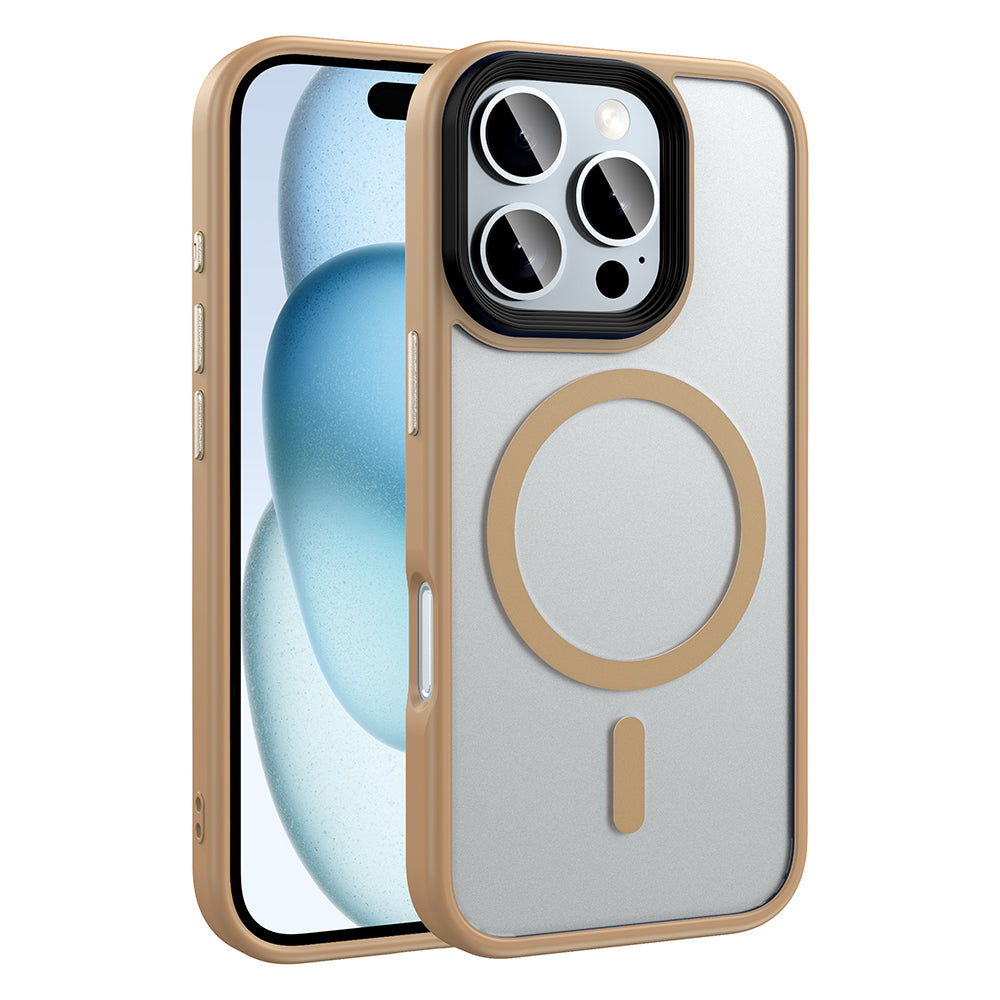 Apple iPhone 16 Pro Kılıf Mat Arka Yüzey Wireless Şarj Özellikli Zore Flet M-safe Kapak Desert Titanyum