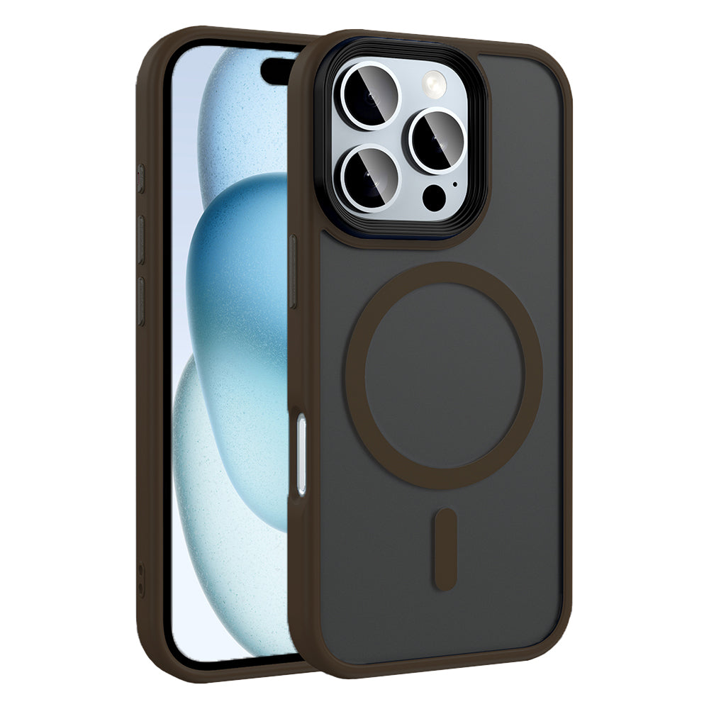 Apple iPhone 16 Pro Kılıf Mat Arka Yüzey Wireless Şarj Özellikli Zore Flet M-safe Kapak Rose Brown