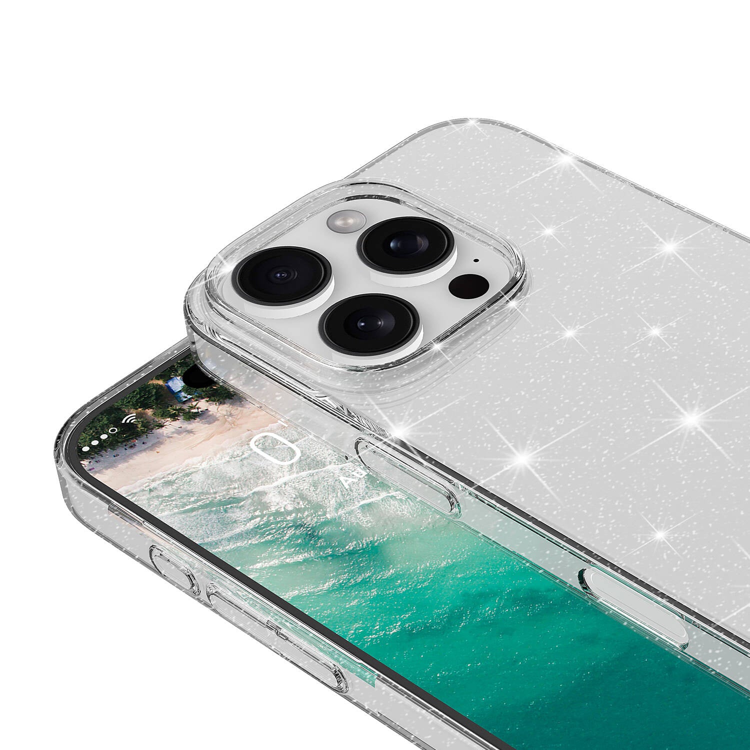 Apple iPhone 16 Pro Kılıf Parlayan Simli Şeffaf Zore Redos Kapak Şeffaf