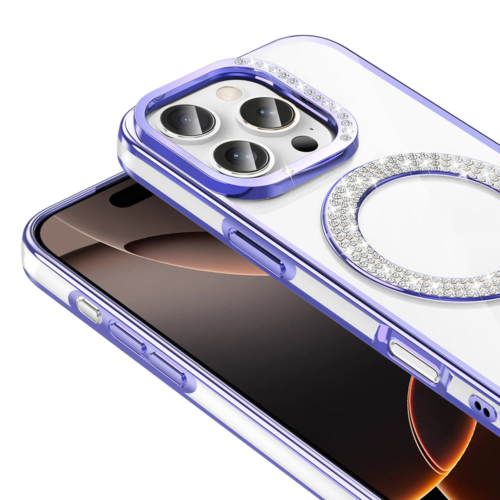 Apple iPhone 16 Pro Kılıf Pırlanta Taş Tasarımlı M-safe Şarj Özellikli Zore Karetta Silikon Kapak Rose Gold