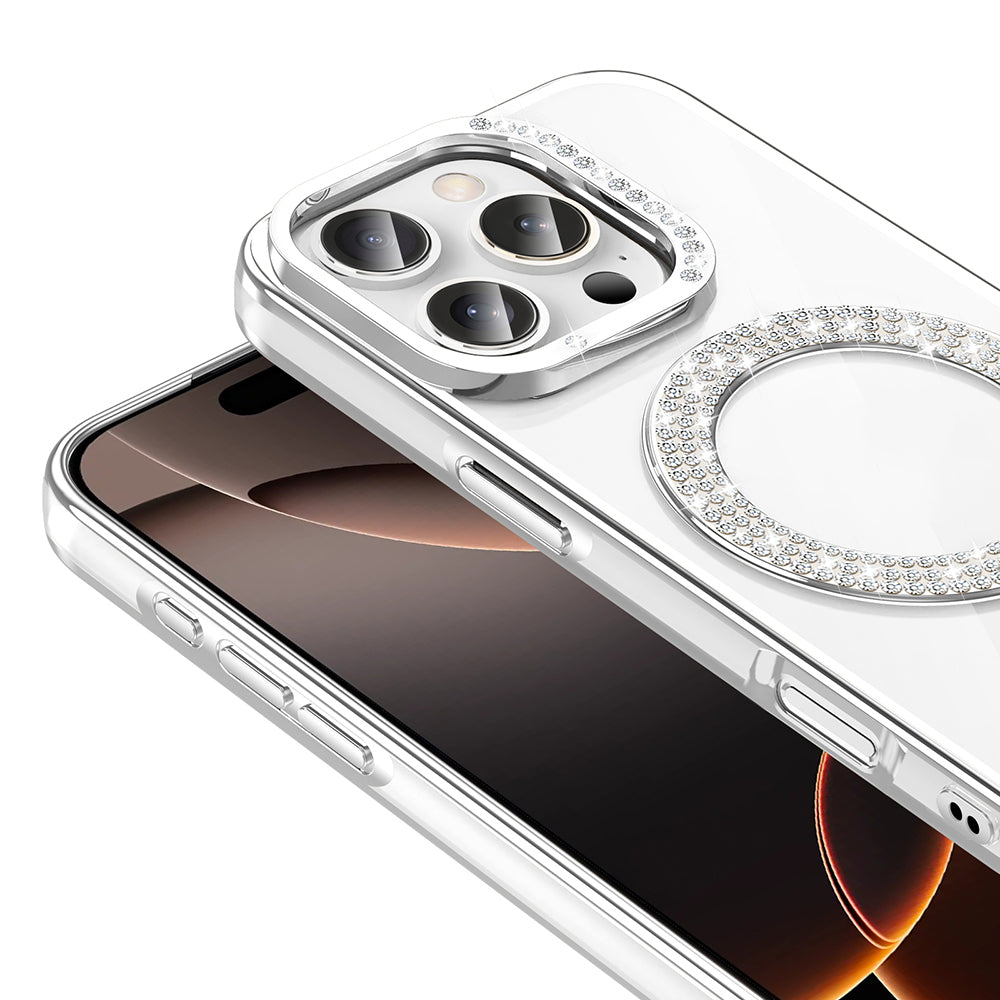 Apple iPhone 16 Pro Kılıf Pırlanta Taş Tasarımlı M-safe Şarj Özellikli Zore Karetta Silikon Kapak Gold