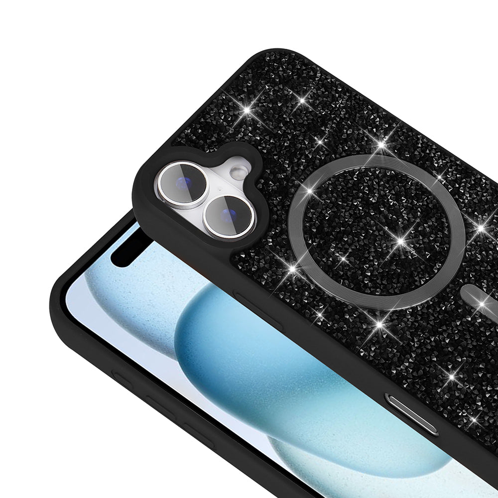 Apple iPhone 16 Pro Kılıf Pırlanta Tasarımlı M-safe Şarj Özellikli Zore Mozaik Silikon Kapak Titanyum-Gri