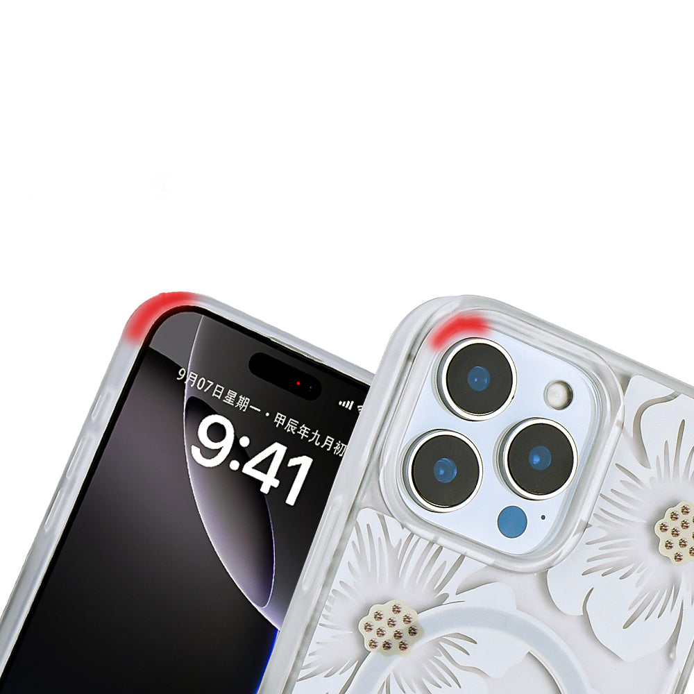Apple iPhone 16 Pro Kılıf Sıvılı Simli Baskılı Şeffaf Arka Yüzey Zore Mossa Silikon Kapak Pembe