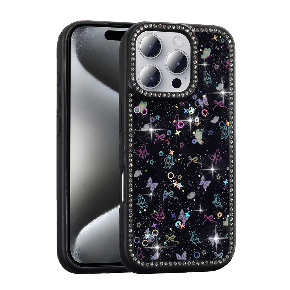 Apple iPhone 16 Pro Kılıf Taşlı ve Simli Tasarım Zore Azra Kapak Siyah