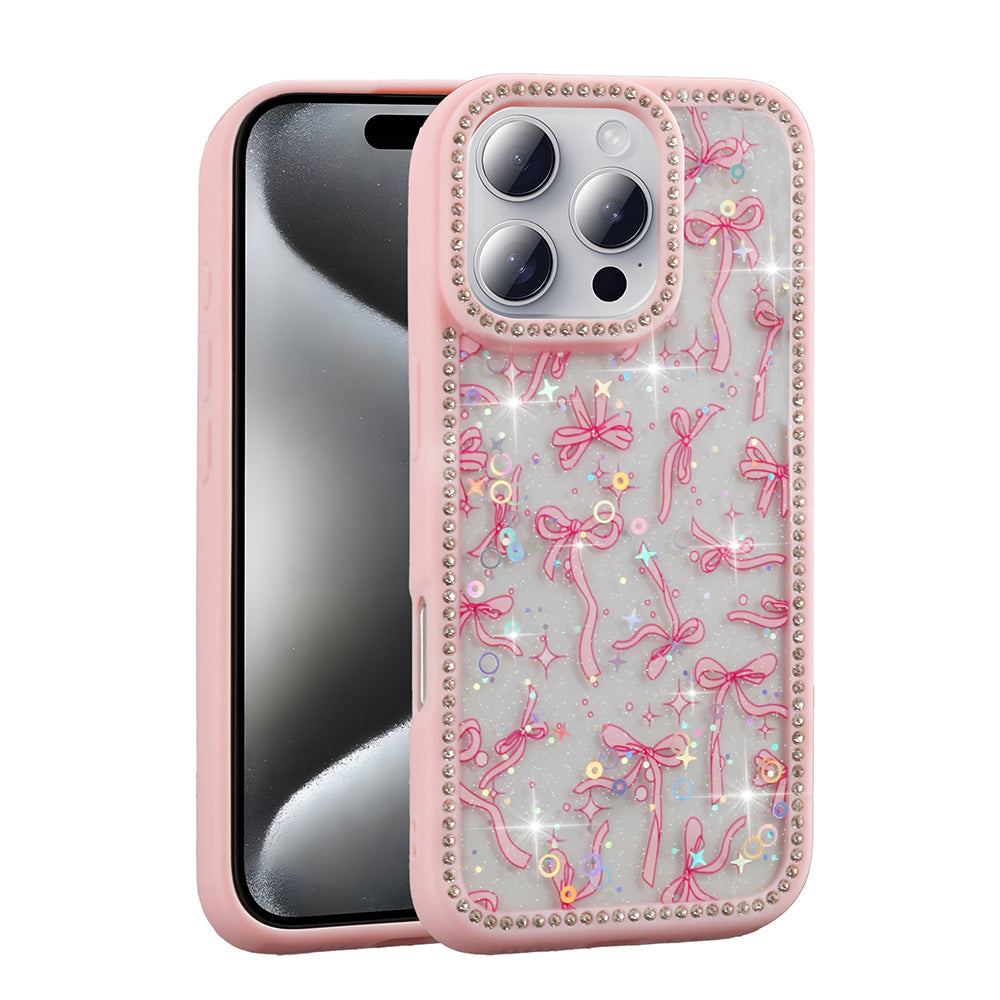 Apple iPhone 16 Pro Kılıf Taşlı ve Simli Tasarım Zore Azra Kapak Pembe