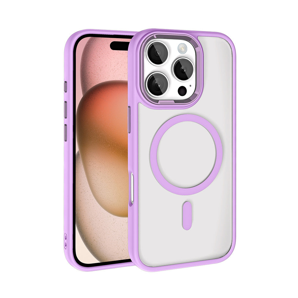 Apple iPhone 16 Pro Kılıf Wireless Şarj Özellikli Zore Krom M-safe Silikon Kapak Titanyum-Gri