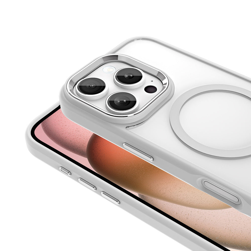 Apple iPhone 16 Pro Kılıf Wireless Şarj Özellikli Zore Krom M-safe Silikon Kapak Gold
