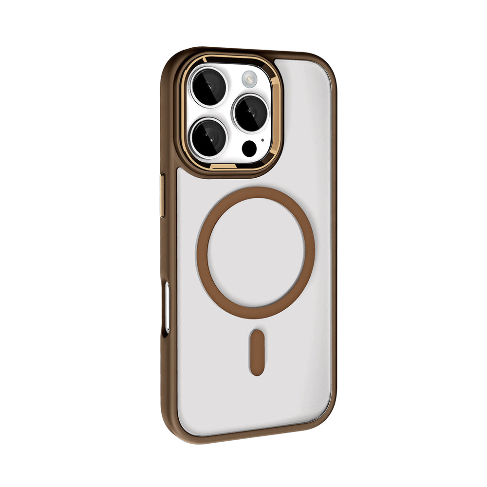 Apple iPhone 16 Pro Kılıf Wireless Şarj Özellikli Zore Krom M-safe Silikon Kapak Gold