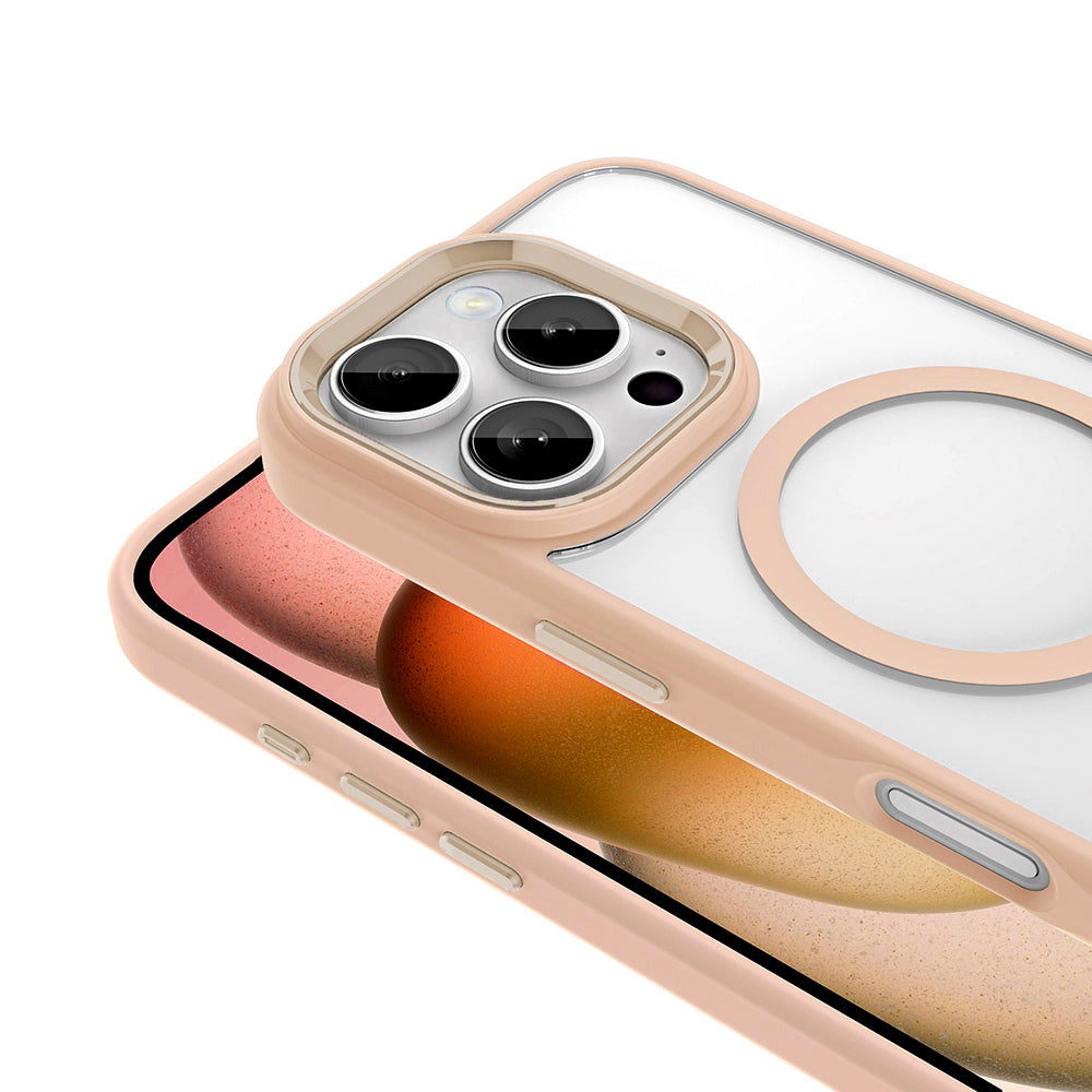 Apple iPhone 16 Pro Kılıf Wireless Şarj Özellikli Zore Krom M-safe Silikon Kapak Gold