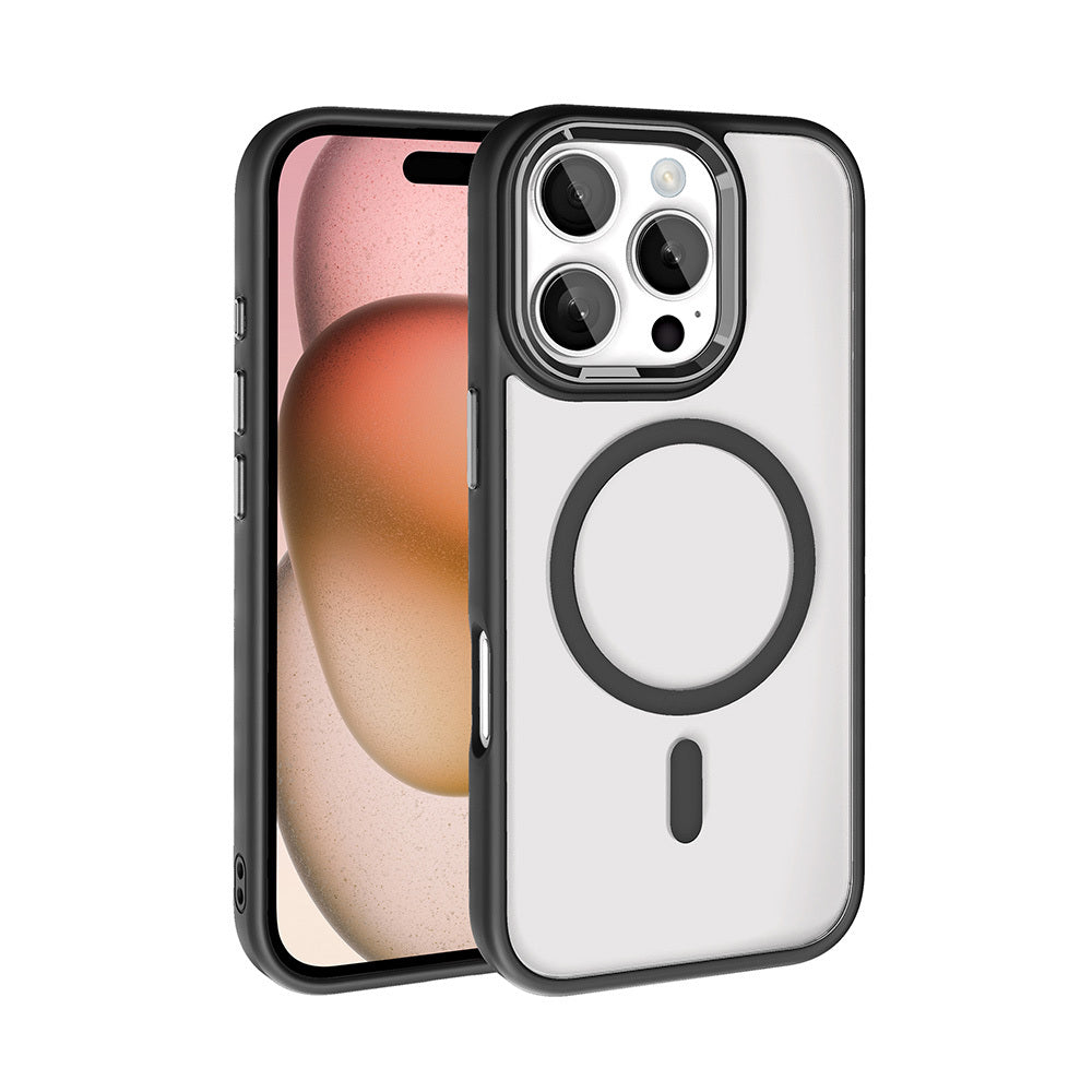 Apple iPhone 16 Pro Kılıf Wireless Şarj Özellikli Zore Krom M-safe Silikon Kapak Siyah