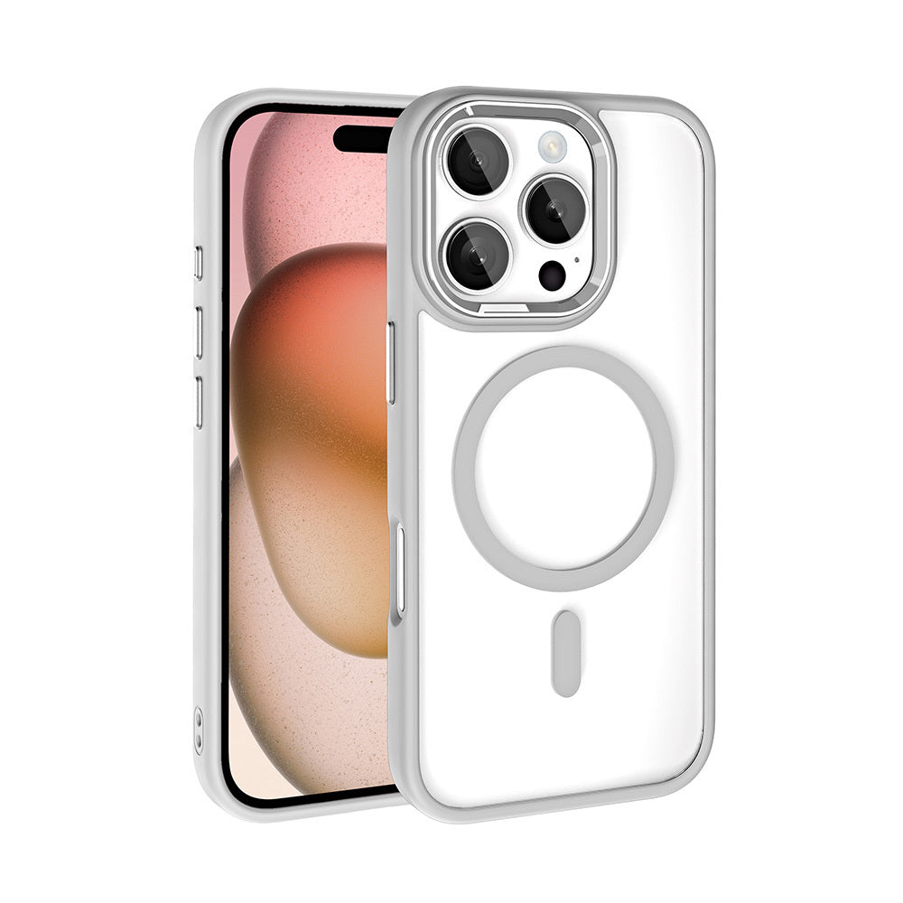 Apple iPhone 16 Pro Kılıf Wireless Şarj Özellikli Zore Krom M-safe Silikon Kapak Gümüş