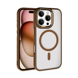 Apple iPhone 16 Pro Kılıf Wireless Şarj Özellikli Zore Krom M-safe Silikon Kapak Rose Brown