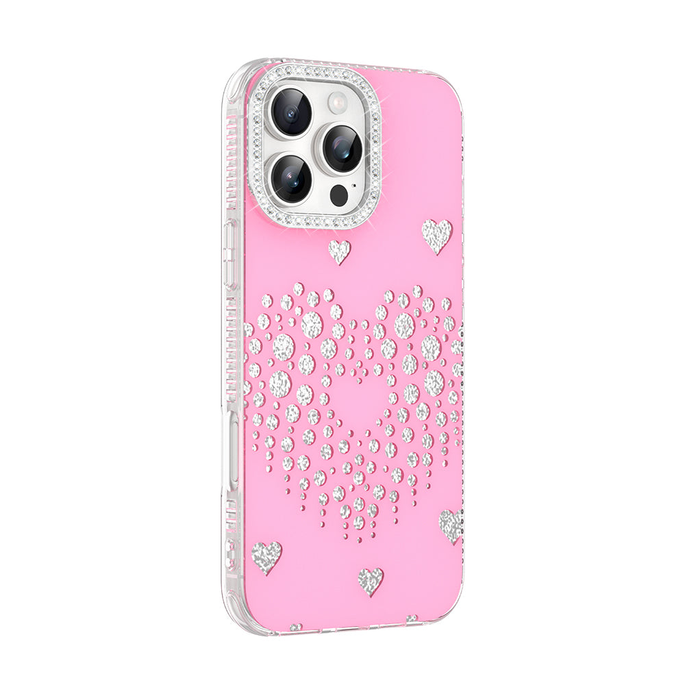 Apple iPhone 16 Pro Max Kılıf Damla Taşlı Zore Rivas Sert PC Kapak Pembe