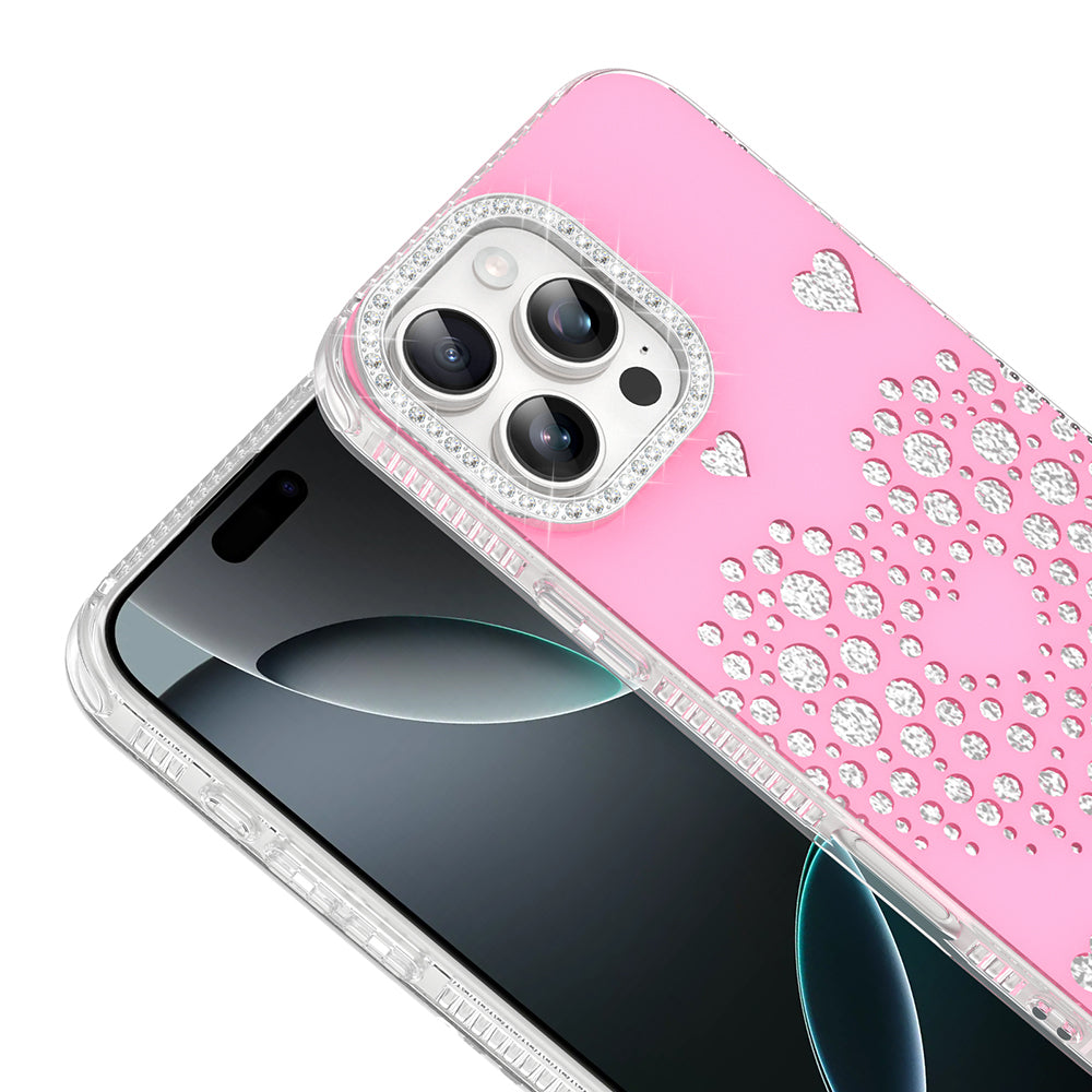 Apple iPhone 16 Pro Max Kılıf Damla Taşlı Zore Rivas Sert PC Kapak Pembe